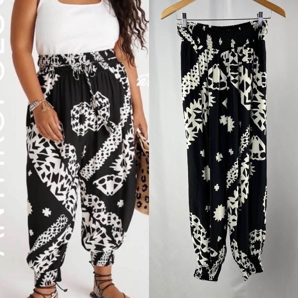 Anthropologie Aniya Balloon Smocked Joggers in Black Size Extra Small‎